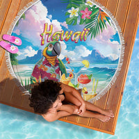 Hawaii Cocktails Beach Blanket Parrot with Cute Beach Landscape and Tropical Plants