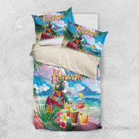Hawaii Cocktails Bedding Set Parrot with Cute Beach Landscape and Tropical Plants