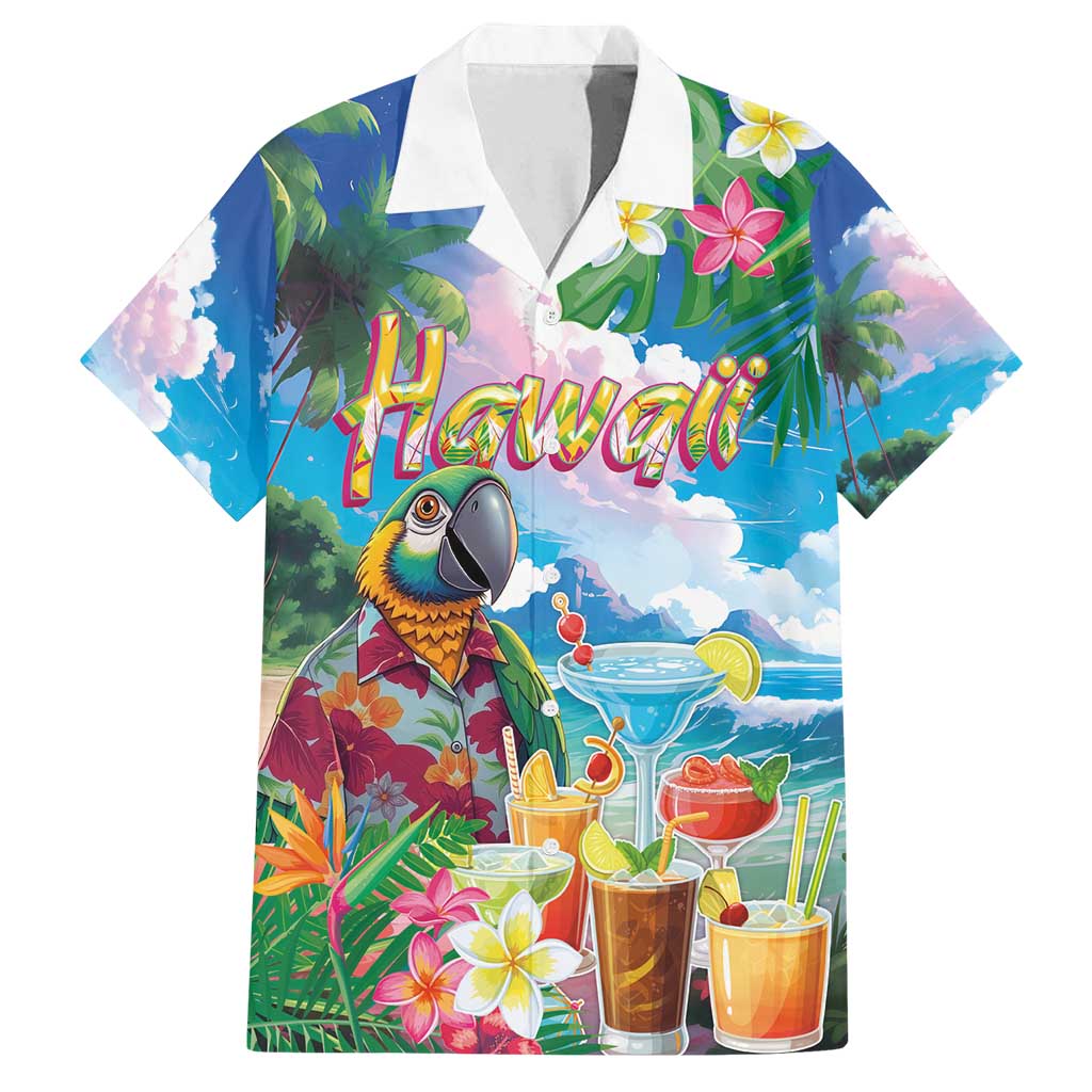 Hawaii Cocktails Family Matching Off Shoulder Maxi Dress and Hawaiian Shirt Parrot with Cute Beach Landscape and Tropical Plants