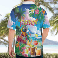 Hawaii Cocktails Hawaiian Shirt Parrot with Cute Beach Landscape and Tropical Plants