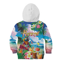 Hawaii Cocktails Kid Hoodie Parrot with Cute Beach Landscape and Tropical Plants