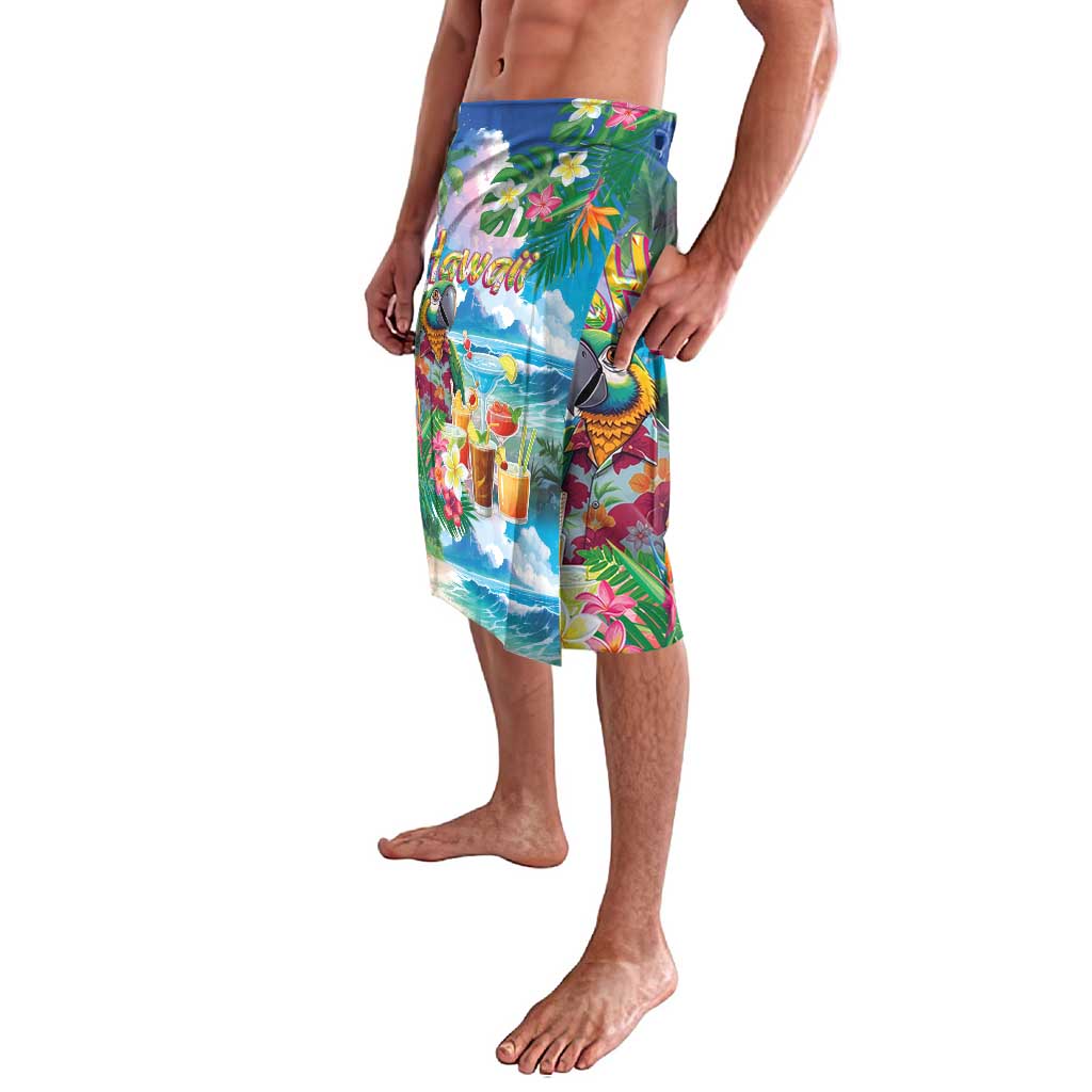 Hawaii Cocktails Lavalava Parrot with Cute Beach Landscape and Tropical Plants