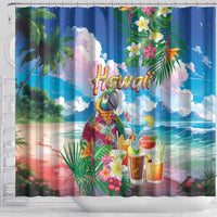 Hawaii Cocktails Shower Curtain Parrot with Cute Beach Landscape and Tropical Plants