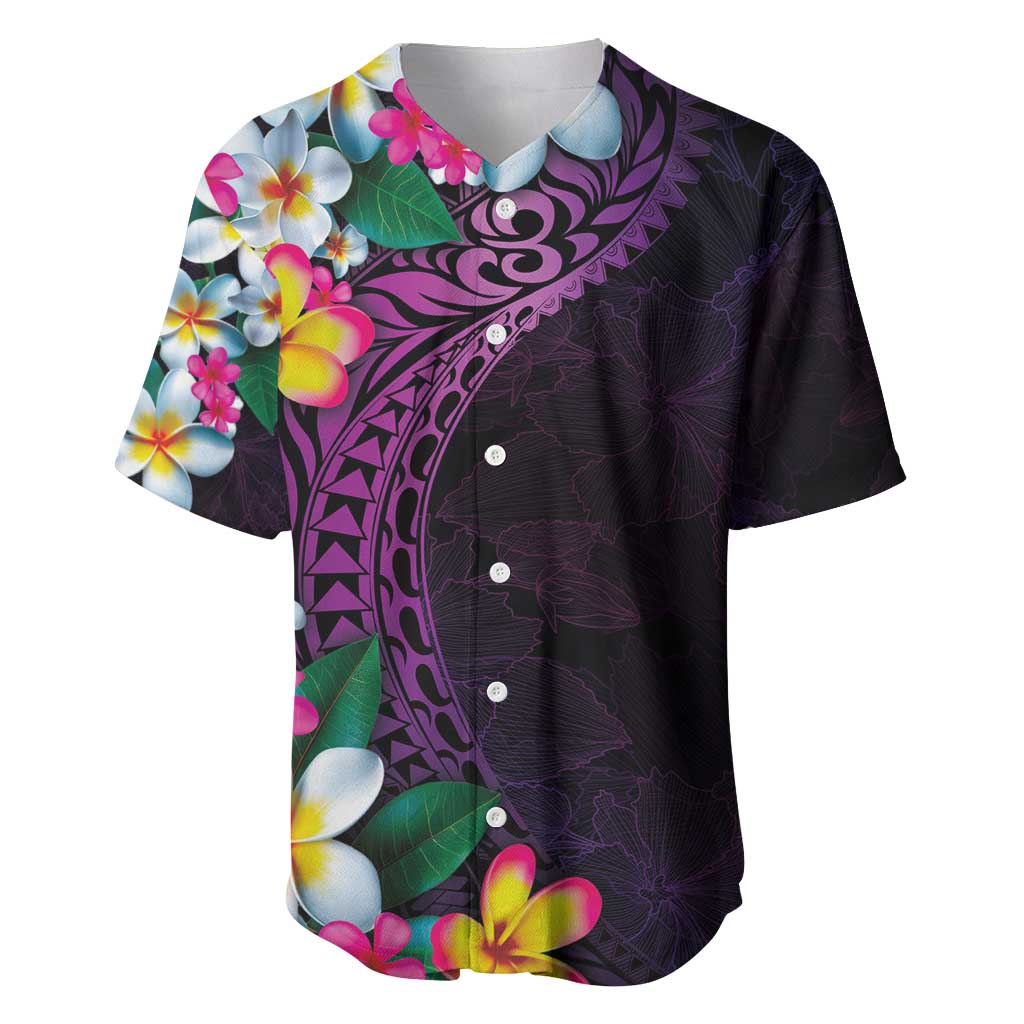 Hawaiian Plumeria-Polynesian Art Tattoo Mauve Color Baseball Jersey LT03 Purple - Polynesian Pride