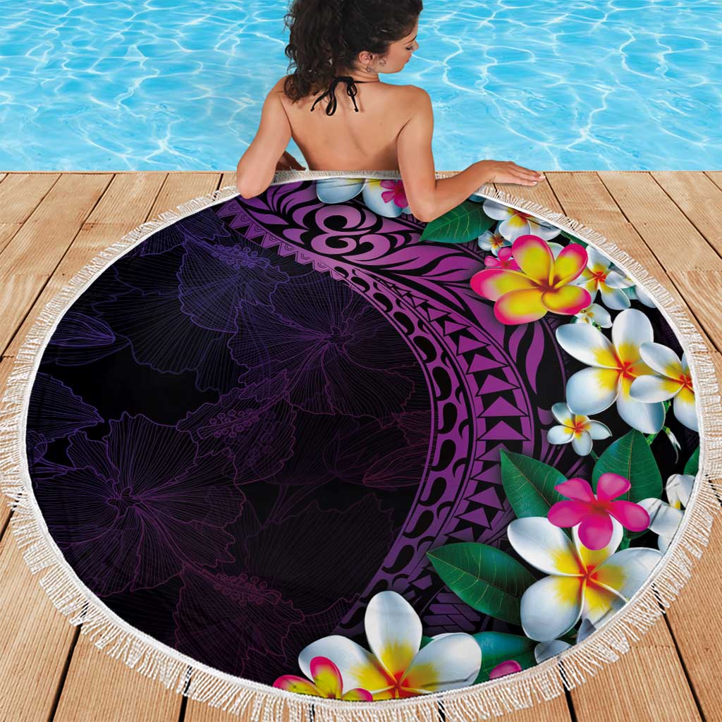 Hawaiian Plumeria-Polynesian Art Tattoo Mauve Color Beach Blanket