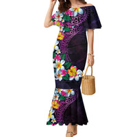 Hawaiian Plumeria-Polynesian Art Tattoo Mauve Color Family Matching Mermaid Dress and Hawaiian Shirt