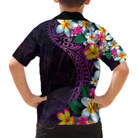 Hawaiian Plumeria-Polynesian Art Tattoo Mauve Color Family Matching Off The Shoulder Long Sleeve Dress and Hawaiian Shirt
