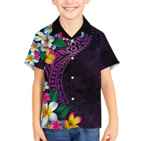 Hawaiian Plumeria-Polynesian Art Tattoo Mauve Color Family Matching Off The Shoulder Long Sleeve Dress and Hawaiian Shirt