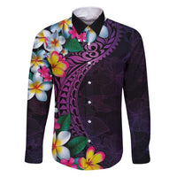 Hawaiian Plumeria-Polynesian Art Tattoo Mauve Color Family Matching Puletasi and Hawaiian Shirt LT03 Dad's Shirt - Long Sleeve Purple - Polynesian Pride