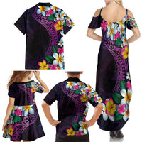 Hawaiian Plumeria-Polynesian Art Tattoo Mauve Color Family Matching Summer Maxi Dress and Hawaiian Shirt