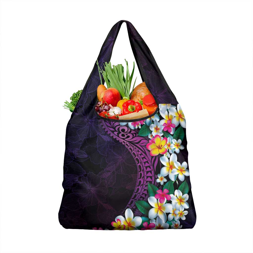 Hawaiian Plumeria-Polynesian Art Tattoo Mauve Color Grocery Bag LT03 1-pack One Size Purple - Polynesian Pride