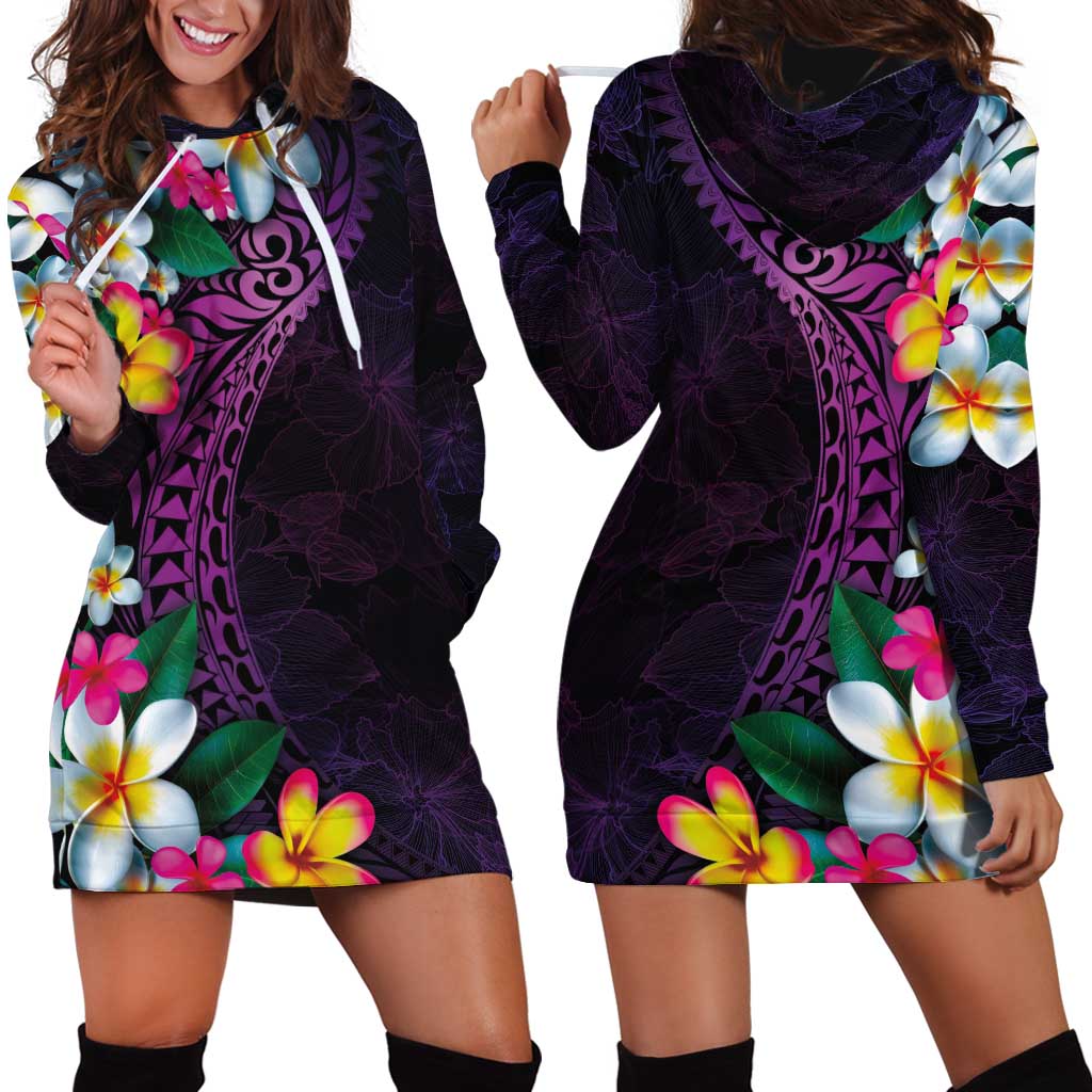 Hawaiian Plumeria-Polynesian Art Tattoo Mauve Color Hoodie Dress
