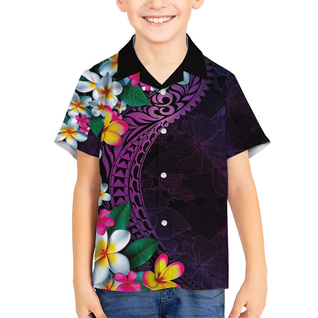 Hawaiian Plumeria-Polynesian Art Tattoo Mauve Color Kid Hawaiian Shirt LT03 Kid Purple - Polynesian Pride