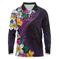 Hawaiian Plumeria-Polynesian Art Tattoo Mauve Color Long Sleeve Polo Shirt LT03 Purple - Polynesian Pride