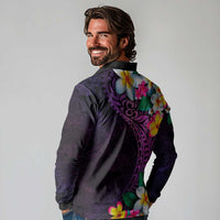 Hawaiian Plumeria-Polynesian Art Tattoo Mauve Color Long Sleeve Polo Shirt LT03 - Polynesian Pride