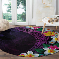 Hawaiian Plumeria-Polynesian Art Tattoo Mauve Color Round Carpet