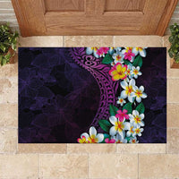 Hawaiian Plumeria-Polynesian Art Tattoo Mauve Color Rubber Doormat
