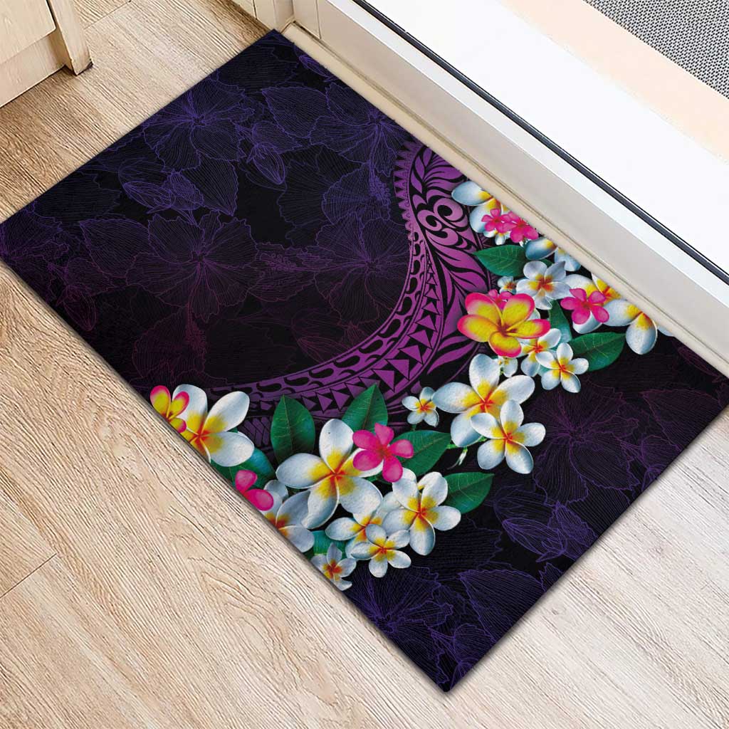 Hawaiian Plumeria-Polynesian Art Tattoo Mauve Color Rubber Doormat