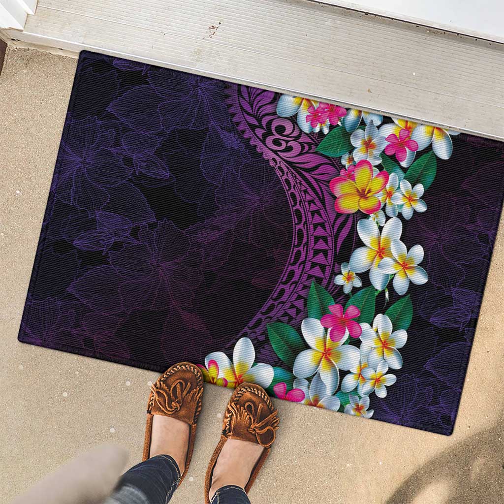 Hawaiian Plumeria-Polynesian Art Tattoo Mauve Color Rubber Doormat