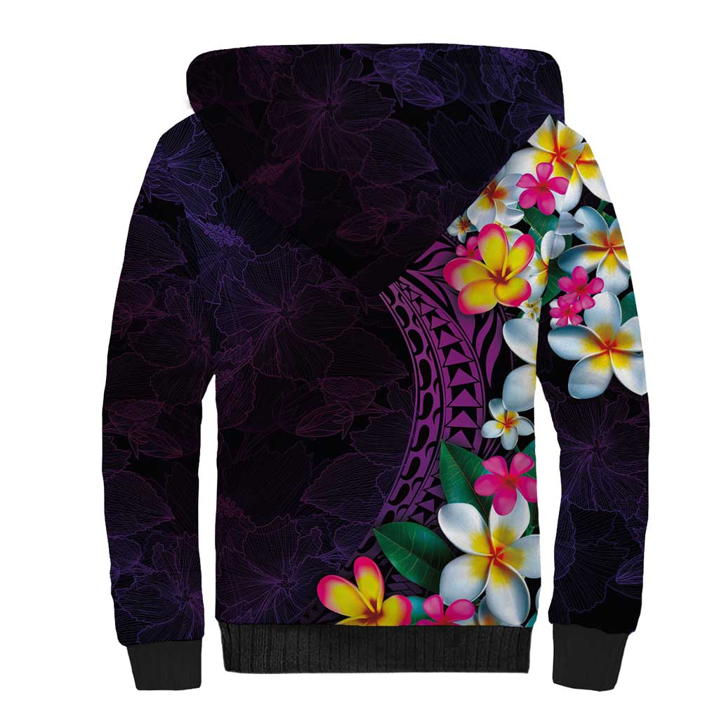 Hawaiian Plumeria-Polynesian Art Tattoo Mauve Color Sherpa Hoodie