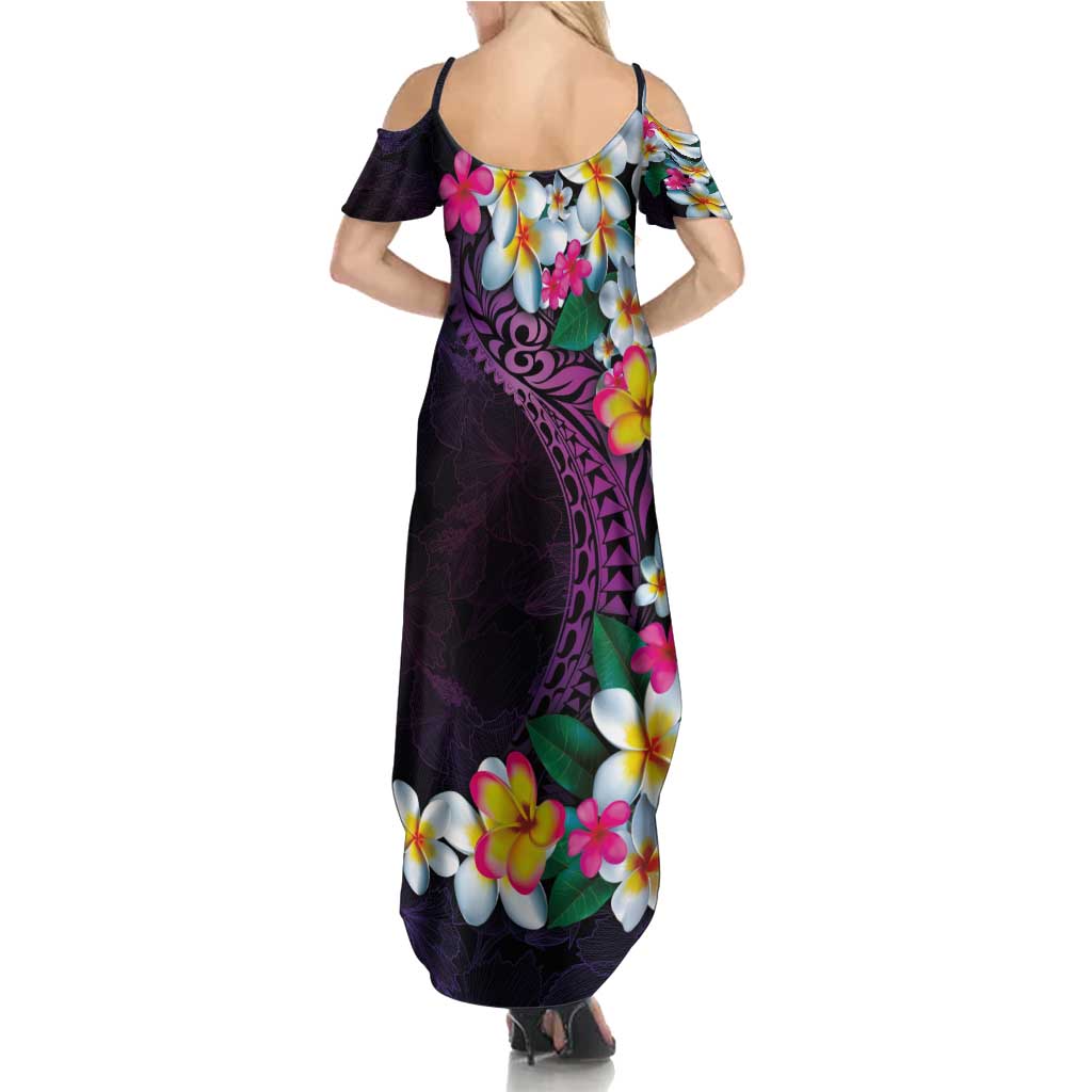 Hawaiian Plumeria-Polynesian Art Tattoo Mauve Color Summer Maxi Dress
