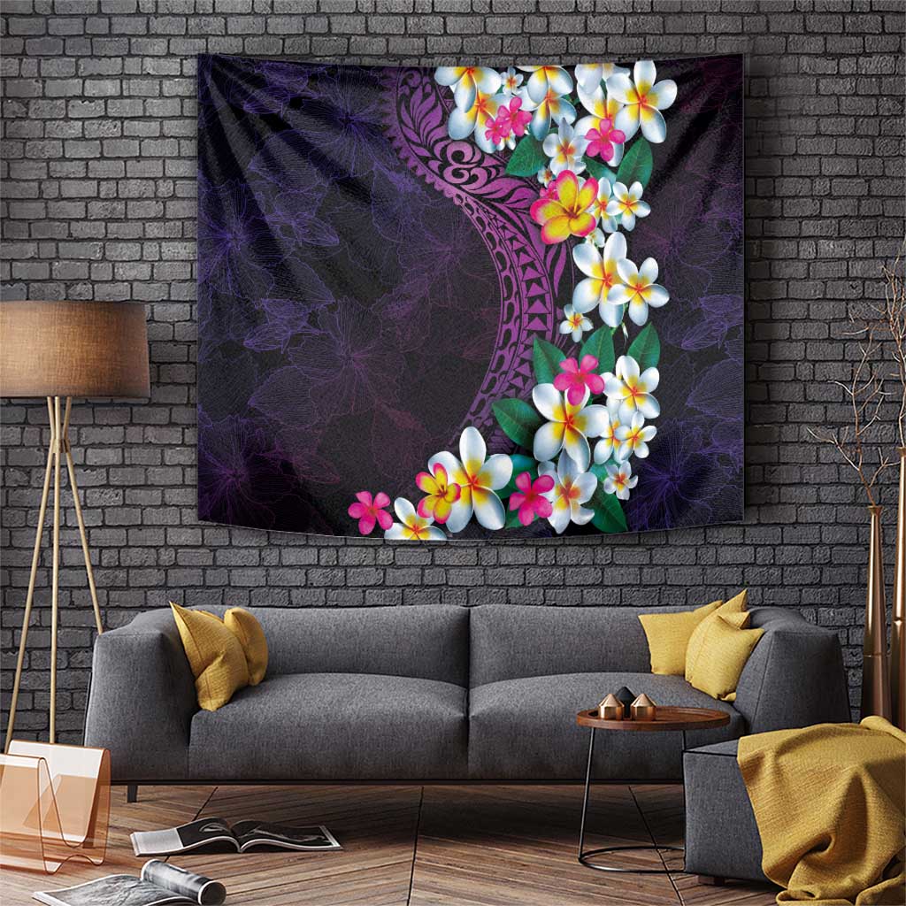 Hawaiian Plumeria-Polynesian Art Tattoo Mauve Color Tapestry