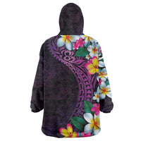 Hawaiian Plumeria-Polynesian Art Tattoo Mauve Color Wearable Blanket Hoodie
