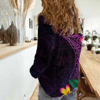 Hawaiian Plumeria-Polynesian Art Tattoo Mauve Color Women Casual Shirt