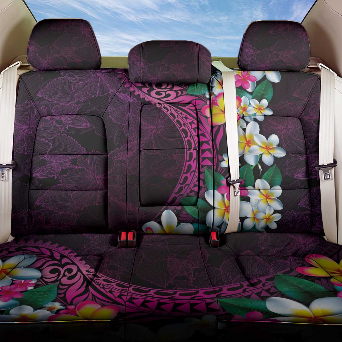 Hawaiian Plumeria-Polynesian Art Tattoo Plum Pink Color Back Car Seat Cover