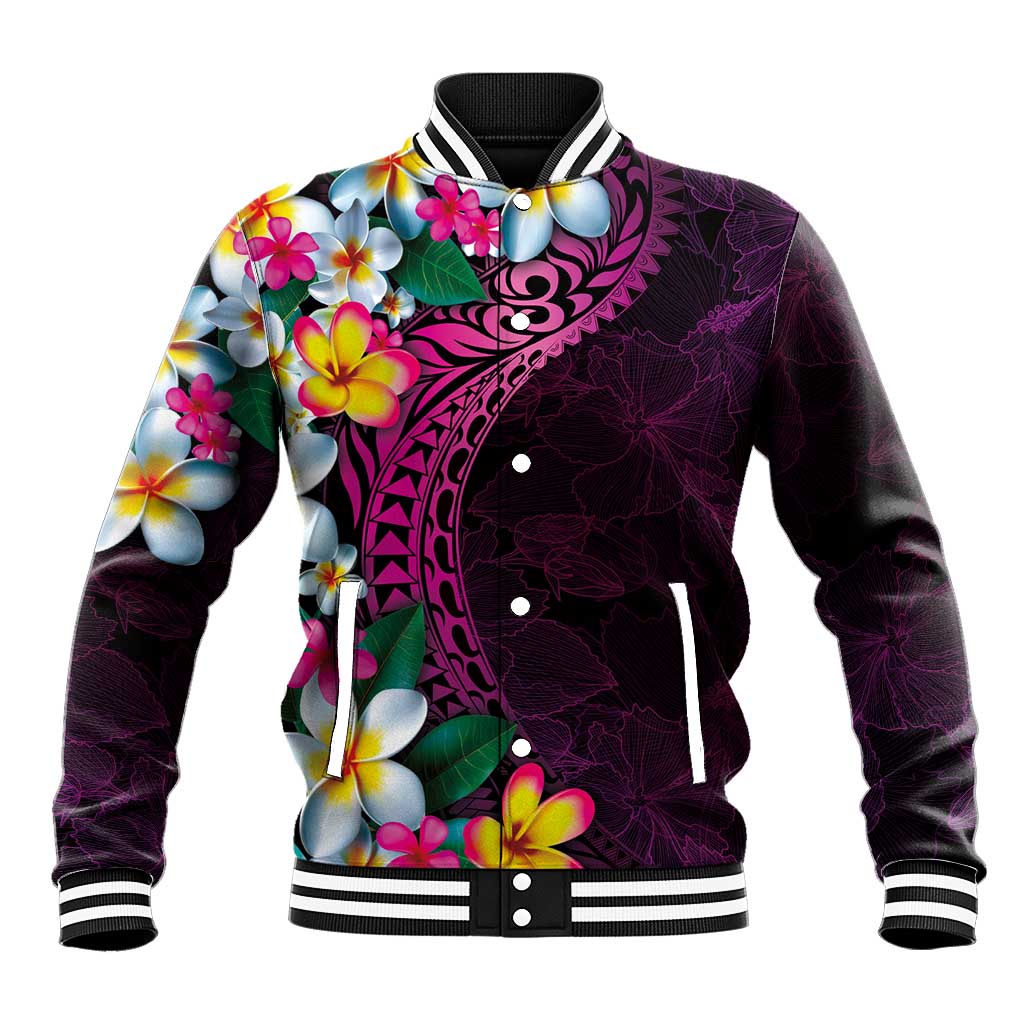 Hawaiian Plumeria-Polynesian Art Tattoo Plum Pink Color Baseball Jacket