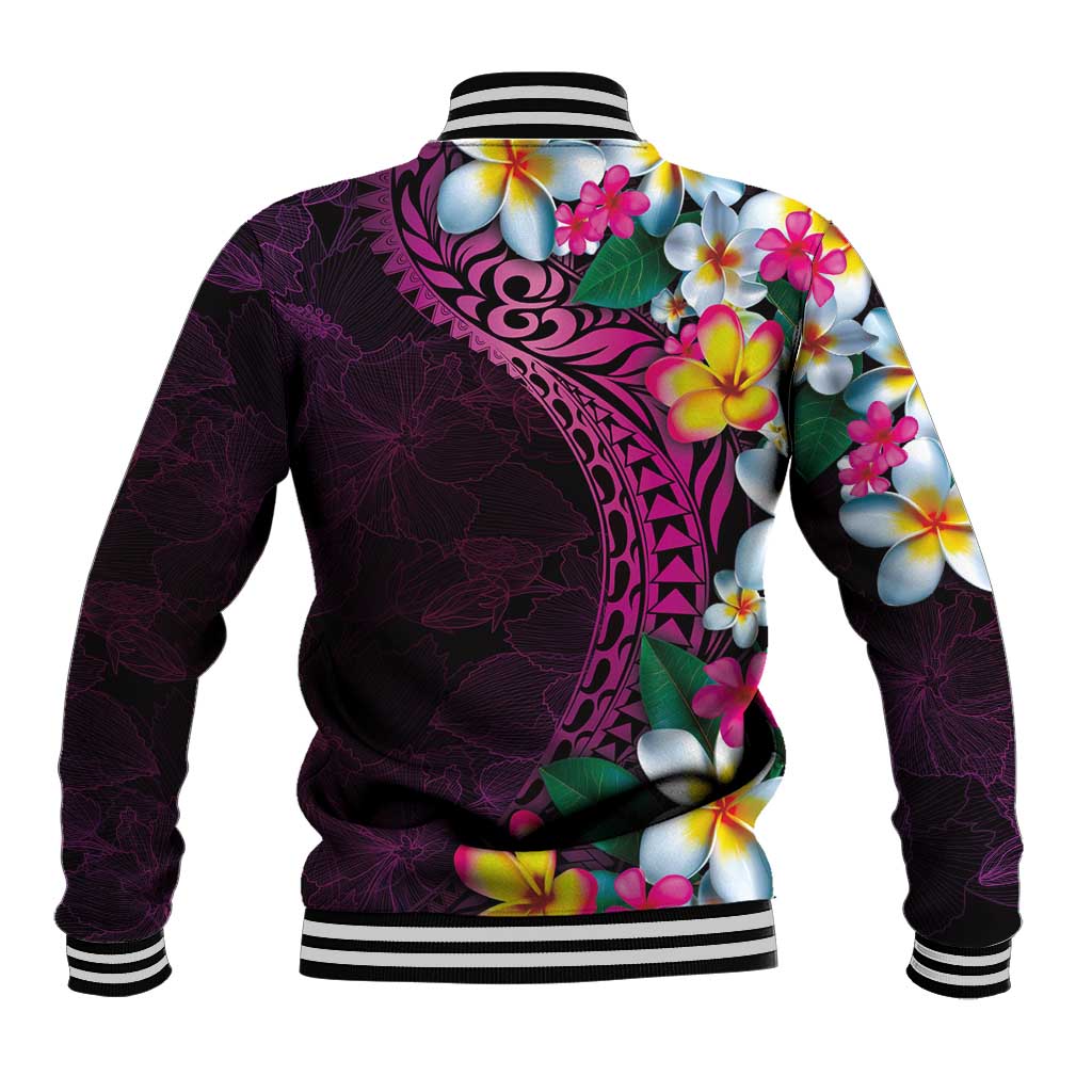 Hawaiian Plumeria-Polynesian Art Tattoo Plum Pink Color Baseball Jacket