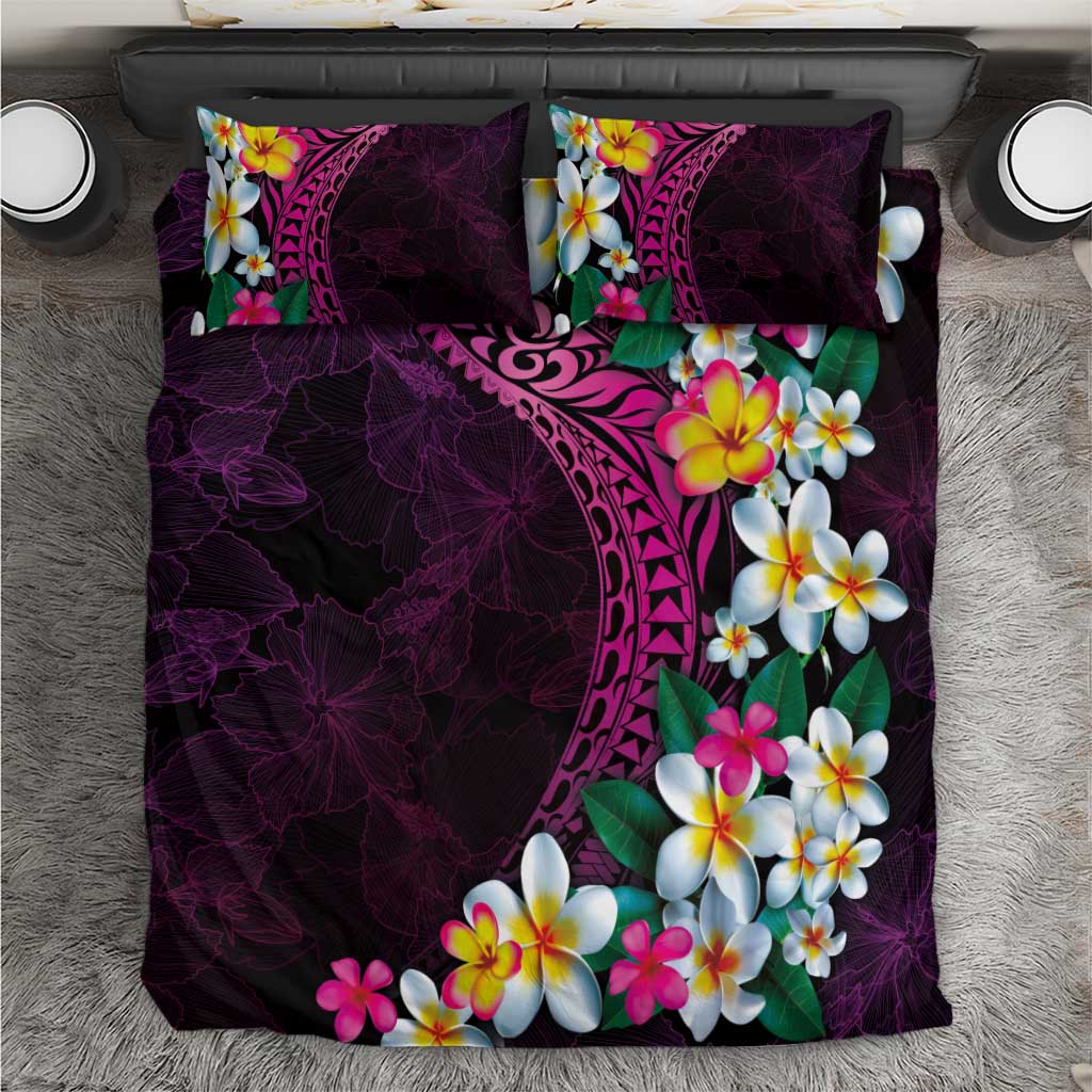Hawaiian Plumeria-Polynesian Art Tattoo Plum Pink Color Bedding Set