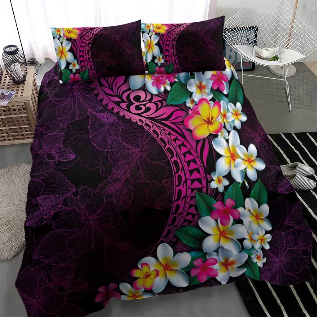 Hawaiian Plumeria-Polynesian Art Tattoo Plum Pink Color Bedding Set