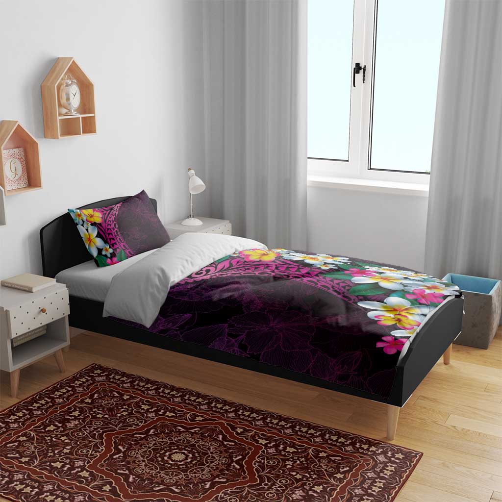 Hawaiian Plumeria-Polynesian Art Tattoo Plum Pink Color Bedding Set