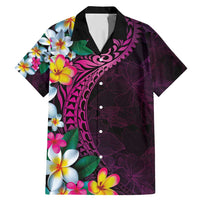 Hawaiian Plumeria-Polynesian Art Tattoo Plum Pink Color Family Matching Mermaid Dress and Hawaiian Shirt