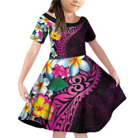 Hawaiian Plumeria-Polynesian Art Tattoo Plum Pink Color Family Matching Off Shoulder Short Dress and Hawaiian Shirt