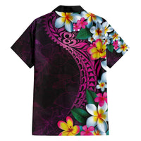 Hawaiian Plumeria-Polynesian Art Tattoo Plum Pink Color Family Matching Off Shoulder Short Dress and Hawaiian Shirt