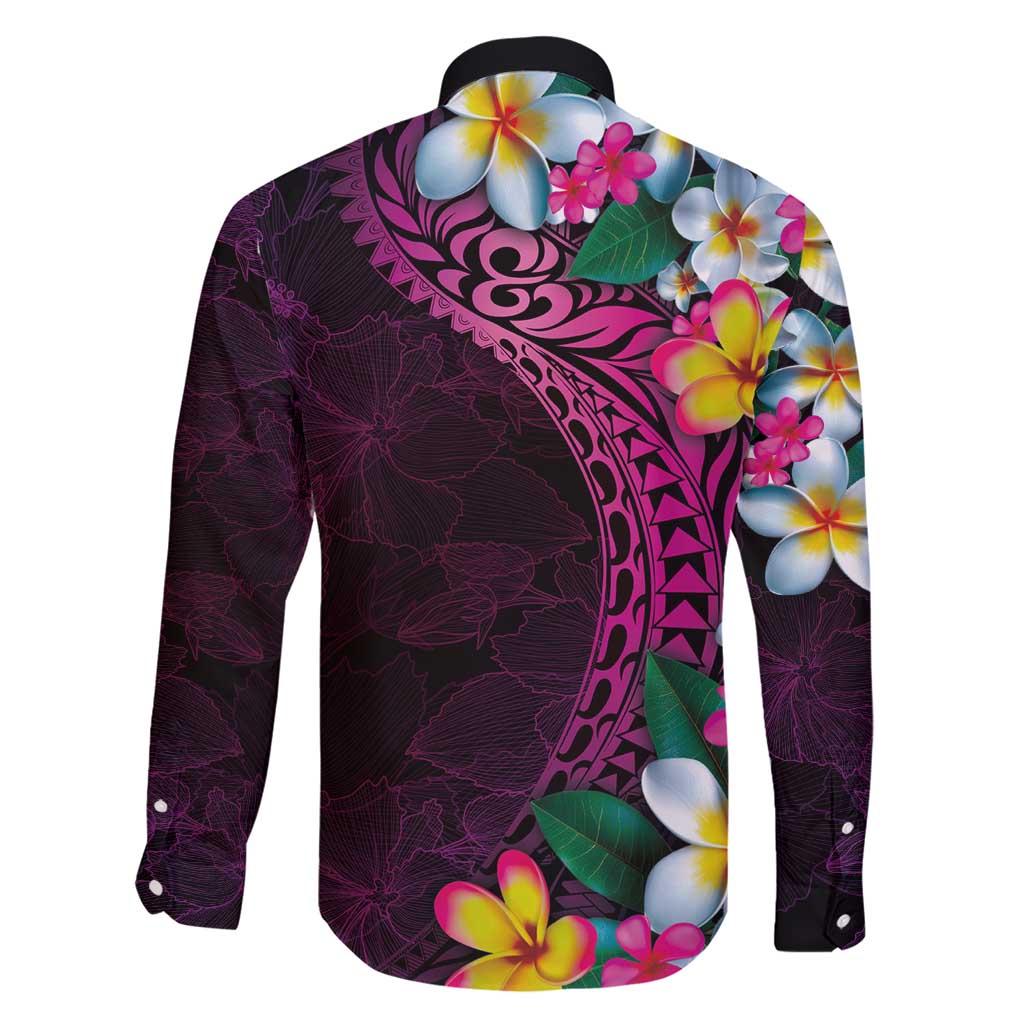 Hawaiian Plumeria-Polynesian Art Tattoo Plum Pink Color Family Matching Short Sleeve Bodycon Dress and Hawaiian Shirt