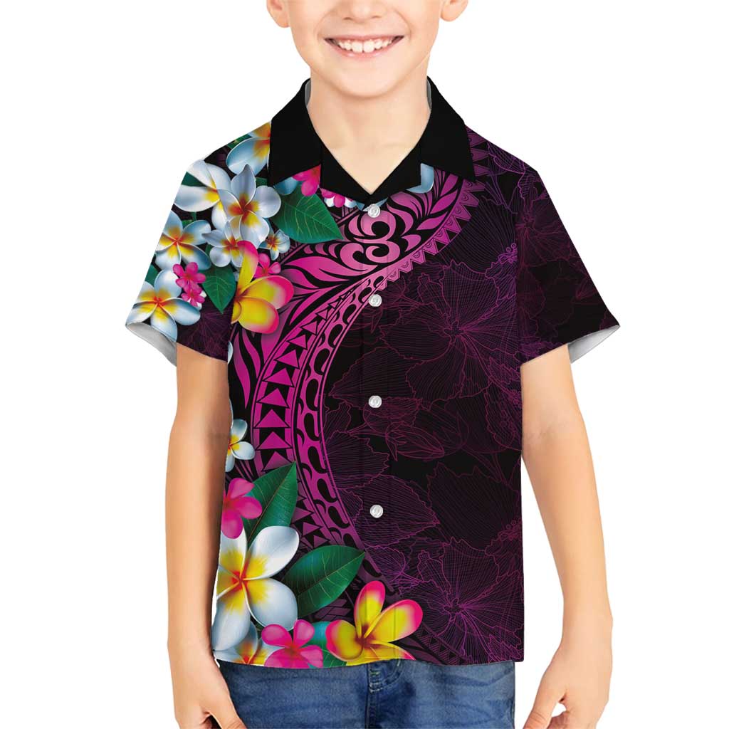 Hawaiian Plumeria-Polynesian Art Tattoo Plum Pink Color Family Matching Summer Maxi Dress and Hawaiian Shirt