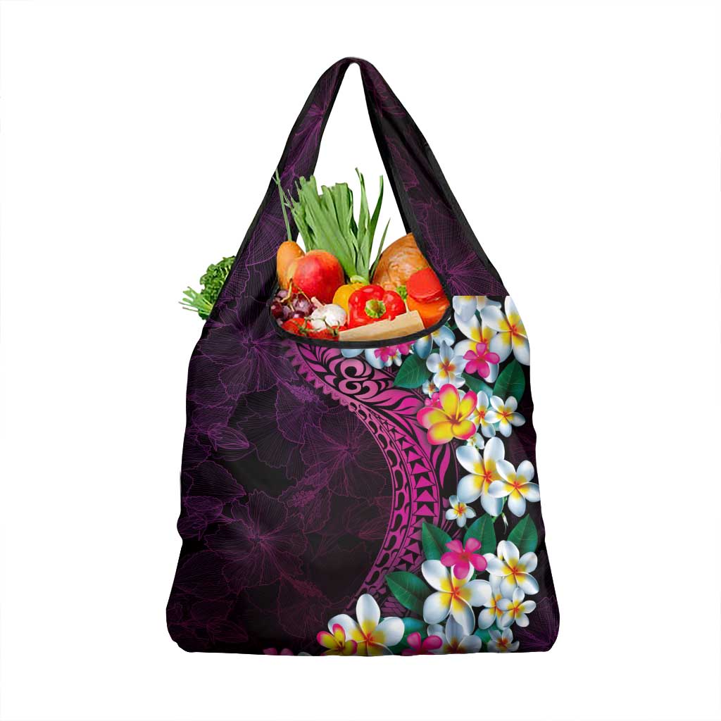 Hawaiian Plumeria-Polynesian Art Tattoo Plum Pink Color Grocery Bag LT03 1-pack One Size Pink - Polynesian Pride