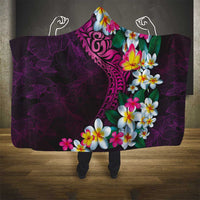 Hawaiian Plumeria-Polynesian Art Tattoo Plum Pink Color Hooded Blanket