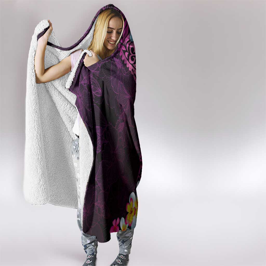 Hawaiian Plumeria-Polynesian Art Tattoo Plum Pink Color Hooded Blanket