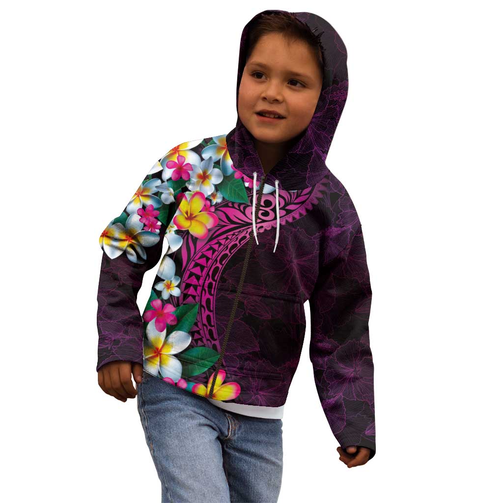 Hawaiian Plumeria-Polynesian Art Tattoo Plum Pink Color Kid Hoodie