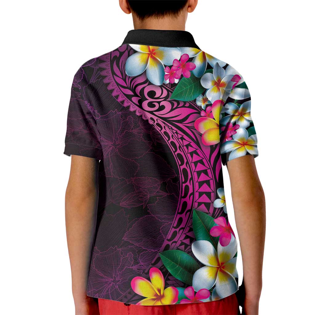 Hawaiian Plumeria-Polynesian Art Tattoo Plum Pink Color Kid Polo Shirt