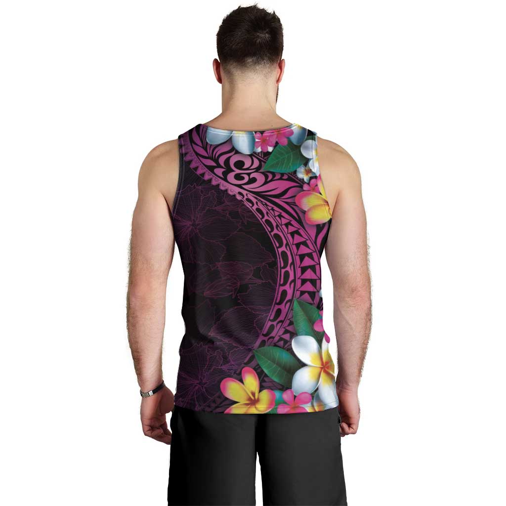 Hawaiian Plumeria-Polynesian Art Tattoo Plum Pink Color Men Tank Top