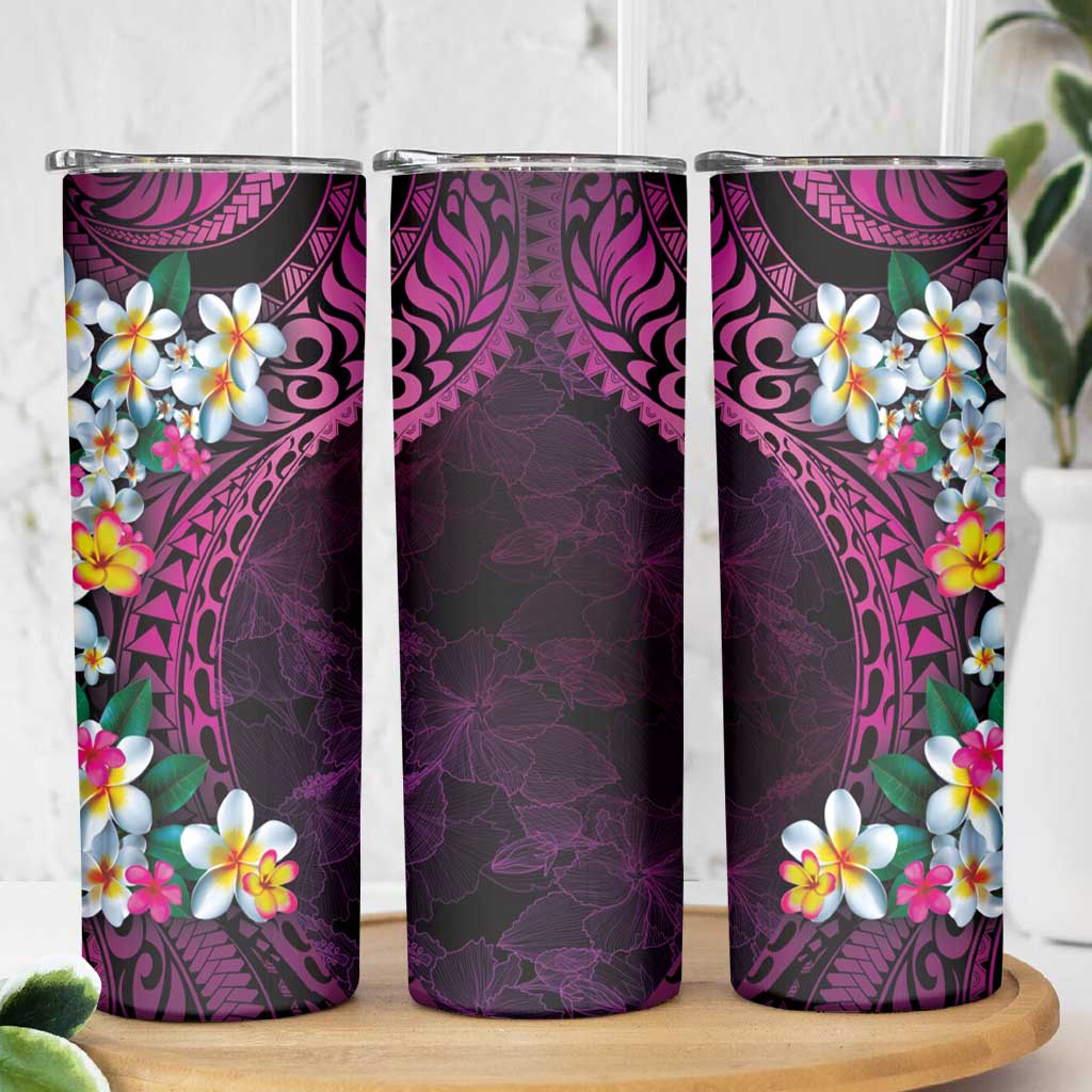 Hawaiian Plumeria-Polynesian Art Tattoo Plum Pink Color Skinny Tumbler