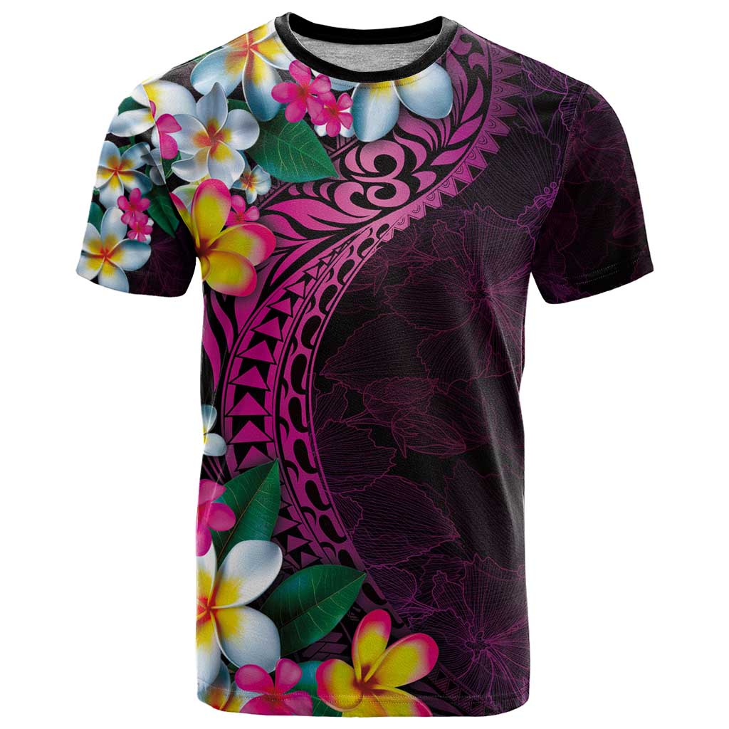 Hawaiian Plumeria-Polynesian Art Tattoo Plum Pink Color T Shirt