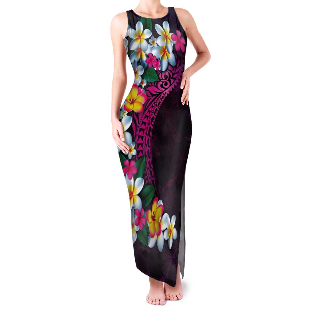 Hawaiian Plumeria-Polynesian Art Tattoo Plum Pink Color Tank Maxi Dress
