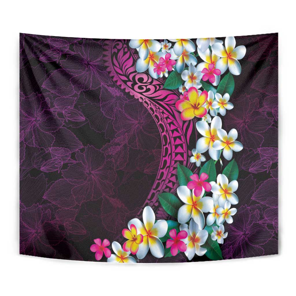 Hawaiian Plumeria-Polynesian Art Tattoo Plum Pink Color Tapestry