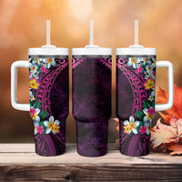 Hawaiian Plumeria-Polynesian Art Tattoo Plum Pink Color Tumbler With Handle